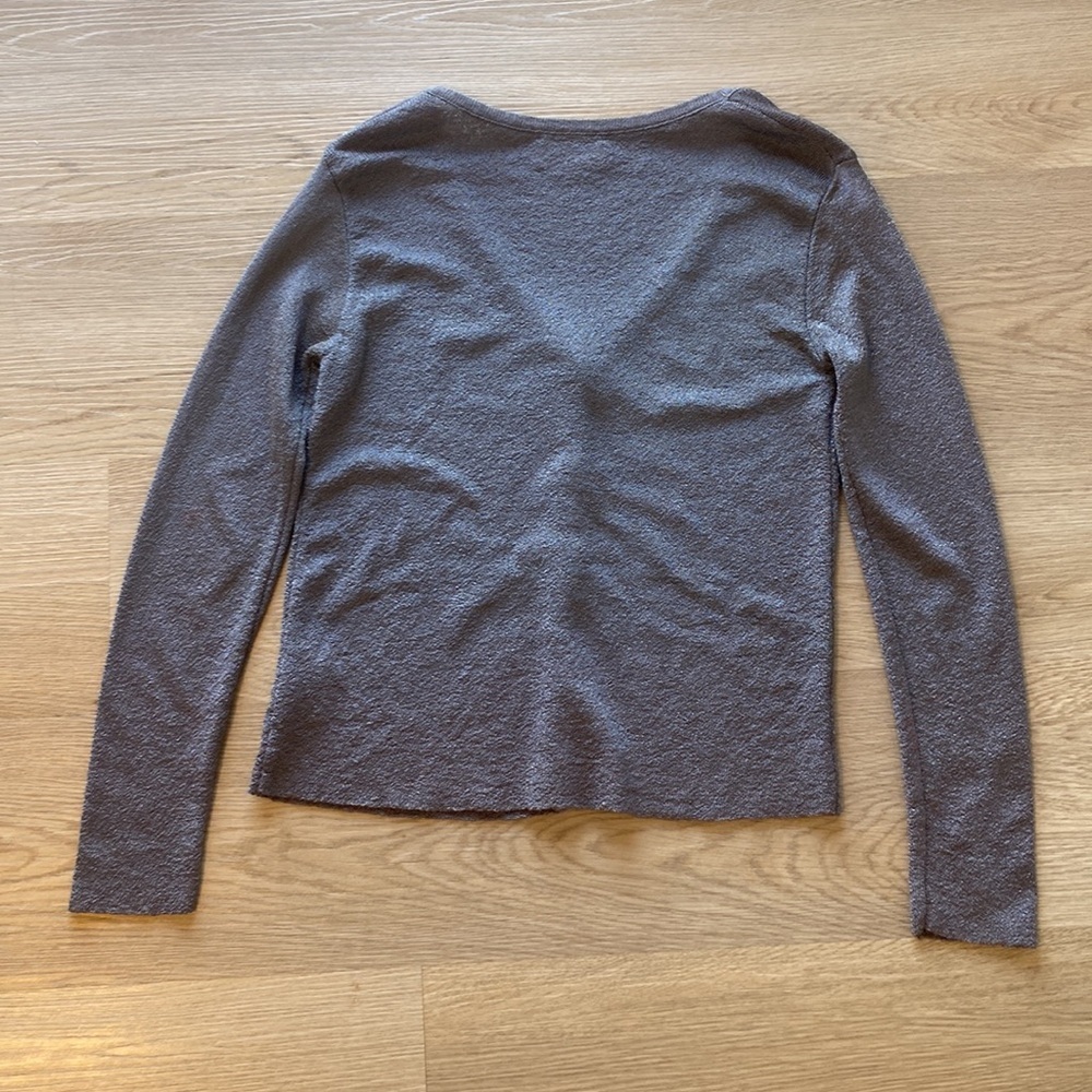 Holt Renfrew Silver Metallic Knit Cardigan | Designer V-Neck Button Sweater - Picture 5 of 9